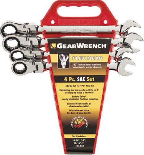 GearWrench 9703 4 Piece Flex-Head Ratcheting Wrench Completer Set SAE