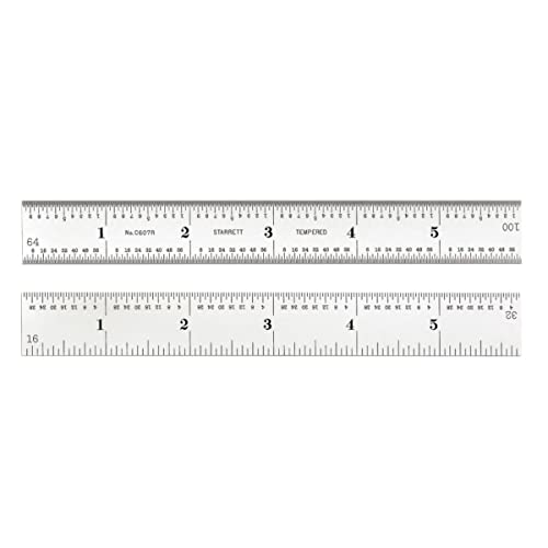 Starrett C607R-6 Spring Tempered Steel Rule With Inch Graduations, 6 Length, 3/4 Width, 3/64 Thickness by Starrett