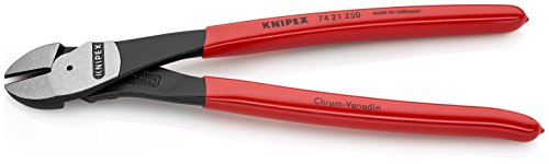 KNIPEX Tools - High Leverage Diagonal Cutters, 12 Degree Angled (7421250SBA), Red, 10 inches