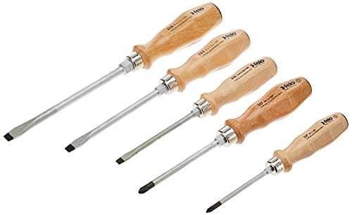 Felo 07157 22155 Slotted and Phillips Wood Handle Screwdrivers, Set of 5 by Felo