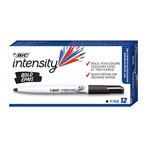 【中古】【未使用・未開封品】BIC Intensity 太字 ホワイトボードマーカー 細字 ブラック 12本パック