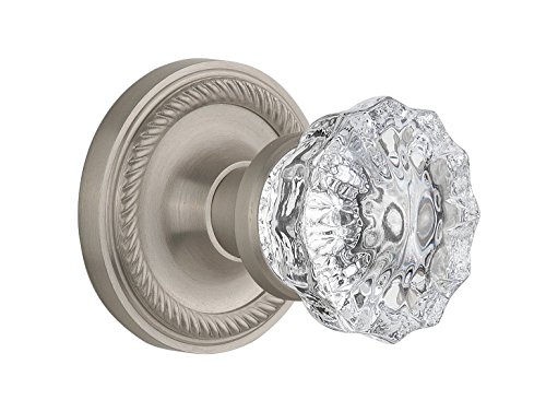 Nostalgic Warehouse BN40-ROPCRY-SN Rope Rosette with Crystal Knob Privacy, Satin Nickel by Nostalgic Warehouse