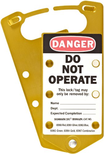 Brady 65964 7-1/14 Height, 3 Width, 3/16 Depth, Tough 5052 Anodized Aluminum Alloy, Gold Color Labeled Lockout Hasps (Pack Of 5) by Bra