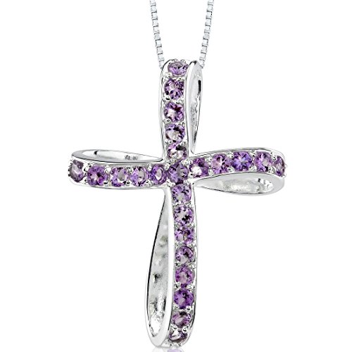 Rhinestone - 【中古】【未使用・未開封品】Peora アメジスト クロスペンダントネックレス レディース 925スターリングシルバー 天然ジェムストーン 合計1.25カラット 18インチのチェーン付