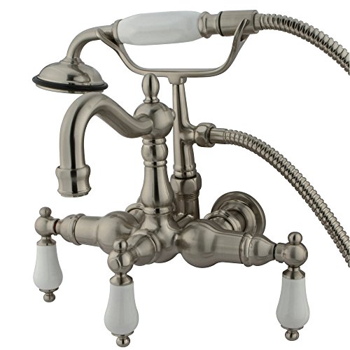 【中古】【未使用・未開封品】Kingston Brass CC1011T8 3 .375 Inch Center Spread Tub-Wall Mount Clawfoot Tub Filler With Hand Shower - Satin Nickel
