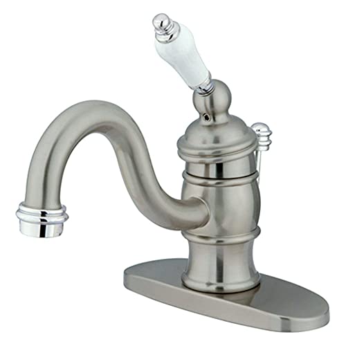 【中古】【未使用 未開封品】(Satin Nickel/Polished Chrome) - Kingston Brass KB3407PL Victorian 10cm Centerset Lavatory Faucet, Satin Nickel with Porcelain Lever Ha
