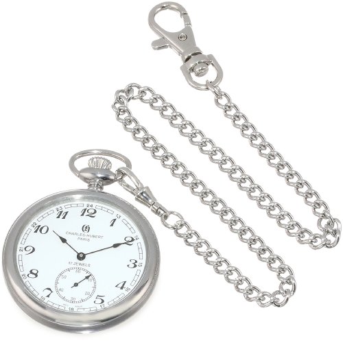 楽天AJIMURA-SHOP【中古】【未使用・未開封品】Charles-Hubert- Paris Stainless Steel Mechanical Open Face Pocket Watch #3756-WA