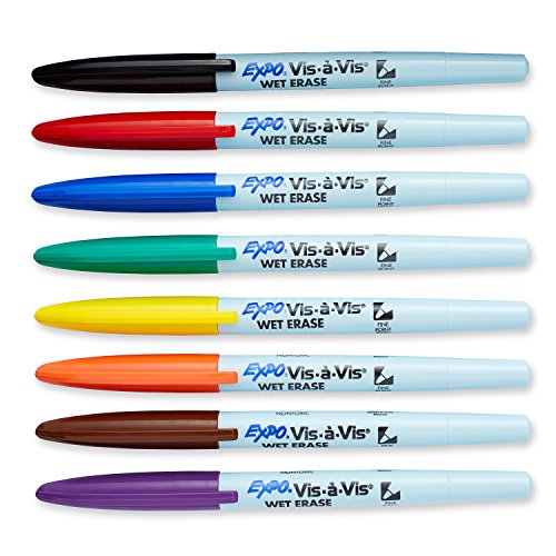 【中古】【未使用・未開封品】(8-Count, Assorted Colors) - EXPO 16678B Vis-A-Vis Wet-Erase Overhead Transparency Markers, Fine Point, Assorted Colours, 8-Count