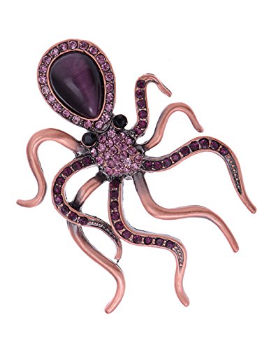 【中古】【未使用・未開封品】アリラン銅トーンアメジスト色付きラインストーンNautical Rose Octopus..