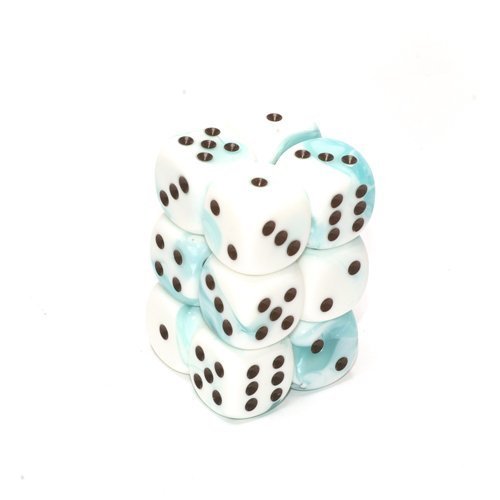 【中古】【未使用 未開封品】Chessex Dice d6 Sets: Gemini Teal White with Black - 16mm Six Sided Die (12) Block of Dice