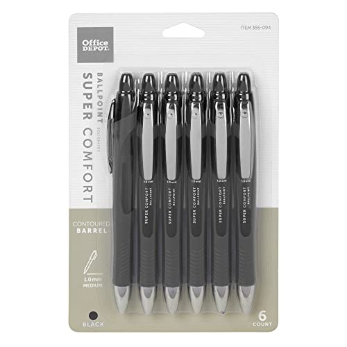 Rakuten - 【中古】【未使用・未開封品】Office Depot 格納式ボールペン グリップ付き 中字 1.0mm ブラックバレル ブラックインク 6本パック