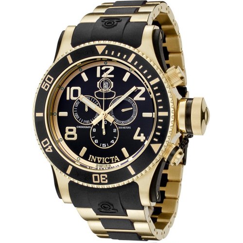 【中古】【未使用・未開封品】Invicta Men's 6633 Russian Diver Collection Chronograph 18K Gold-Plated Black Rubber Watch