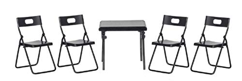 【中古】【未使用 未開封品】Dollhouse Miniature 5-Pc. Black Metal Folding Table Chairs Set