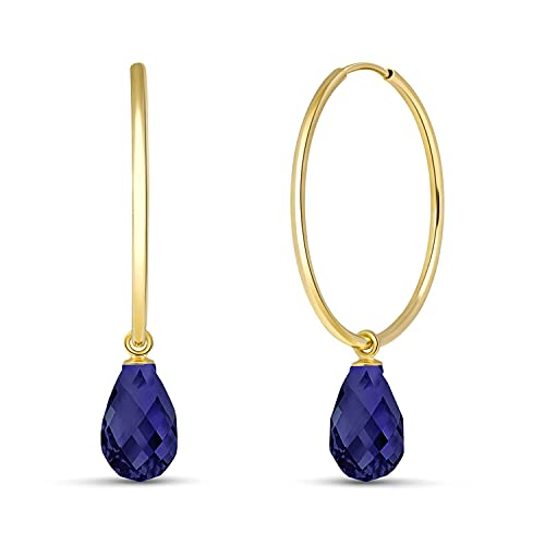 【中古】【未使用・未開封品】K14 Yellow Gold Hoop Earrings with Dangling Sapphires