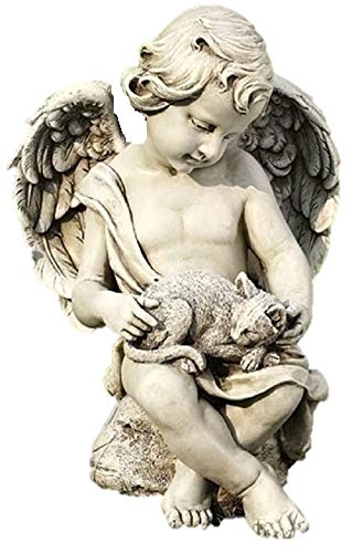 Joseph Studio 12 Cherub Angel with Kitten Cat Outdoor Garden Figure by Romans