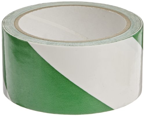 Brady 90019 54' Length, 2 Width, B-950 Vinyl Green And White Color Warning Stripe And Check Tape, Legend Green And White Diagonal Strip