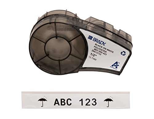 Brady M21-500-423 21' Length, 0.5 Width, B-423 Permanent Polyester, Black On White Color, BMP 21 Mobile Printer ID PAL And LABPAL Print