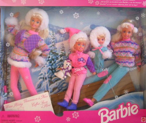 yÁzygpEJizWinter Holiday BARBIE Gift Set - Sledding Fun w Barbie, Koko, Stacie, Kelly & Skipper Dolls & Dog (1995)