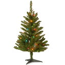 【中古】【未使用・未開封品】National Tree Company ライト付き人工ミニクリスマスツリーセット マルチカラーライトとスタンド キングウッドモミ スリム 3フィート グリーン