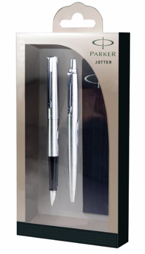 【中古】【未使用・未開封品】Parker Jotter S0928210 Stainless Steel Chrome Trim Fountain Pen and Ballpoint Pen Gift Set with Pouch 万年筆 (並行輸入品)