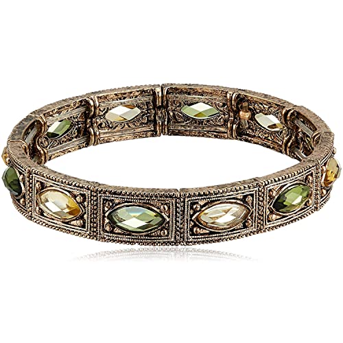 1928 Jewelry 真鍮 ペリドット Jonquil ストレッチブレスレット, M, ガラス, 宝石なし。