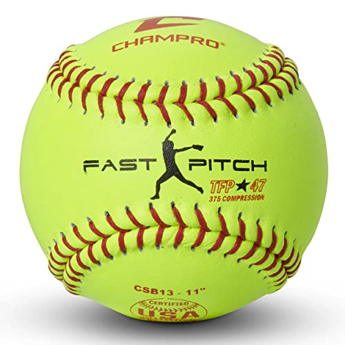 Champro ASAトーナメントレザーカバー、レッドステッチ (オプティックイエロー、11インチ)