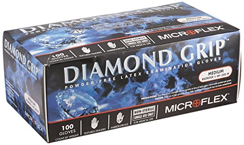 【中古】【未使用・未開封品】Microflex MF-300-M Diamond Grip Powder-Free Examination Glove, 9.6 Length, 5.1 Cuff Thickness, 6.3 Palm Thickness, 7.9 Finger Thickness