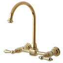 楽天AJIMURA-SHOP【中古】【未使用・未開封品】Kingston Brass KS1292AL 8 in. Wall Mount Goose Neck Kitchen Faucet, Polished Brass