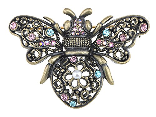 【中古】【未使用・未開封品】アリランヴィンテージアンティークInspired Honey Beeブルーピンククリスタルラインストーン昆虫動物ブローチピン