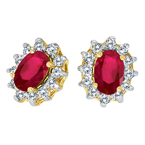 Rhodolite - 【中古】【未使用・未開封品】14?Kイエローゴールドオーバルルビーと0.25合計CTダイヤモンドイヤリング