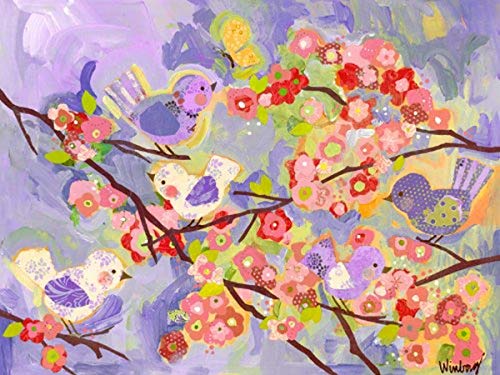 【中古】【未使用 未開封品】Oopsy daisy cherry blossom birdies lavender and coral stretched canvas wall art by winborg sisters, 24 by 18-inch by Oopsy Daisy