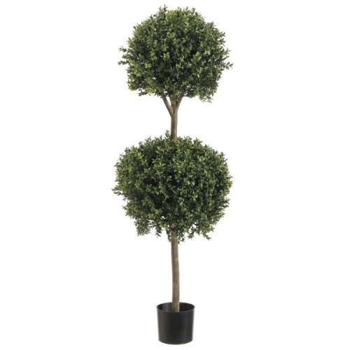 4' Double Ball-shaped Boxwood Topiary in Plastic Pot Two Tone Green by Silk Dcor 