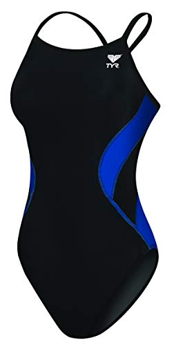 (32, Black/Blue) - TYR Adult Alliance Diamond Back Splice Swimsuit