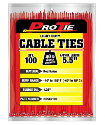 【中古】【未使用・未開封品】Pro Tie RD5LD100 5.5-Inch Red Light Duty Color Cable Tie, Red Nylon, 100-Pack by Pro Tie