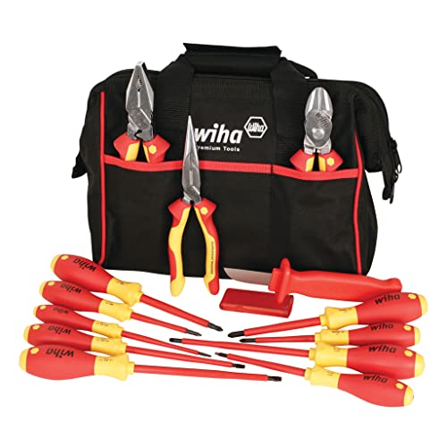 Wiha 32878 Insulated Tool Set with Pliers, Cutters, Xeno, Square, Slotted & Phillips Screwdrivers in Tool Box, 13-Piece by Wiha