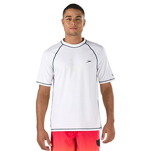 【中古】【未使用・未開封品】Speedo Men's UPF 50+ Easy Short Sleeve Rashguard Swim Tee, White, Medium