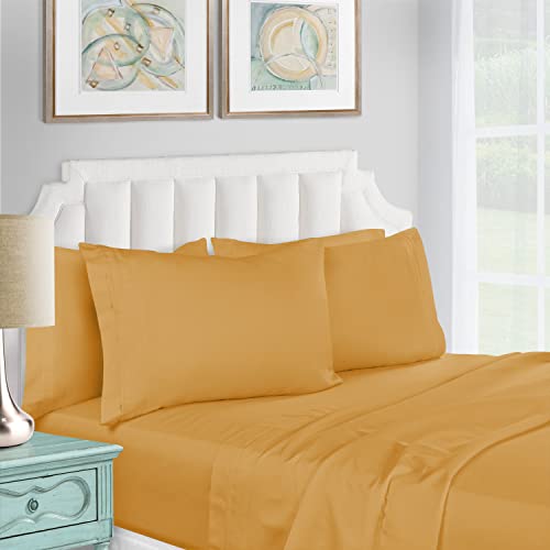 【中古】【未使用 未開封品】(California King, Gold) - 1200 Thread Count 100 Premium Long-Staple Combed Cotton, Single Ply, California King Bed Sheet Set, Solid, G