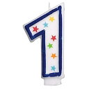 【中古】【未使用・未開封品】Star Studded Flat Moulded Number 1 Celebration Candle, White, 8.9cm Wax