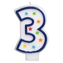 【中古】【未使用・未開封品】(1) - Star Studded Flat Moulded Number 3 Celebration Candle, White, 8.9cm Wax