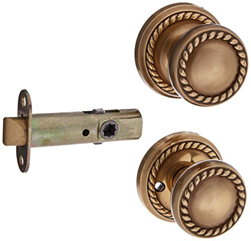 Classic Rope Rosette Set With Matching Rope Door Knobs Privacy In Antique Brass. Doorsets. by Emtek