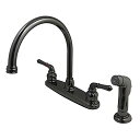 楽天AJIMURA-SHOP【中古】【未使用・未開封品】Kingston Brass NB790SP Water Onyx 8-inch Centerset Kitchen Faucet with Lever Handle And Matching Side Sprayer, Bright Glossy Black Nick