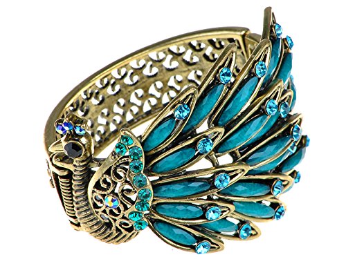 【中古】【未使用・未開封品】(Blue) - Alilang Womens Antique Golden Tone Peacock Bracelet Bangle With Turquoise Blue Gems