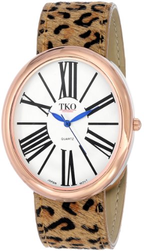 【中古】【未使用・未開封品】TKO ORLOGI 14?Kローズゴールドメッキオーバーサイズローマ数字Leopard Leather SlapドレスWatch tk617-rlp