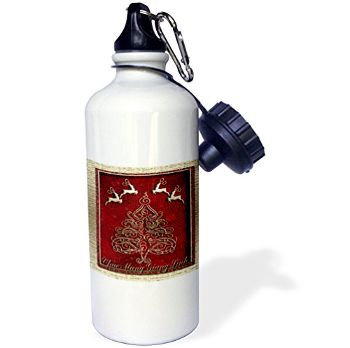 【中古】【未使用・未開封品】3dRose wb_37024_1インチ Chuc Mung Giang Sinh ベトナムのメリークリスマス トナカイ スポーツウォーターボトル 21オンス ホワイト
