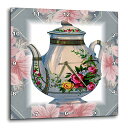 【中古】【未使用・未開封品】3dRose dpp_37380_1 ビクトリア朝の花のティーポット ブルー/ピンク フローラル背景 ウォールクロック、10×10インチ