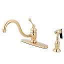 楽天AJIMURA-SHOP【中古】【未使用・未開封品】Kingston Brass KB3572BLBS Vintage Kitchen Faucet with Single Handle and Brass Sprayer, 9-1/8-Inch, Polished Brass by Kingston Brass [並