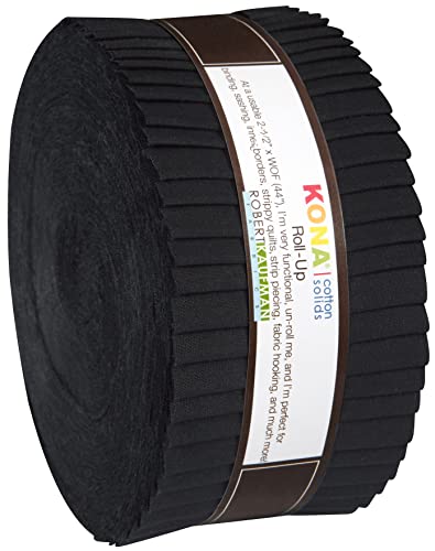 2-1/2in Strips Roll Up Kona Solids black Colorway 40Pcs by Robert Kaufman