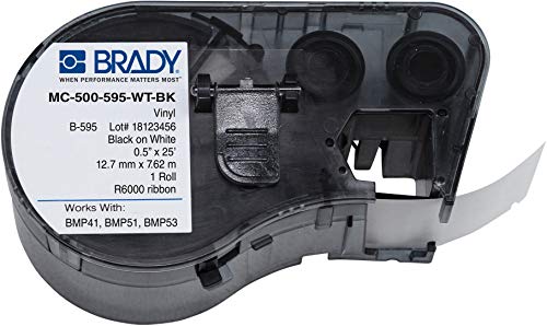 š̤ۡѡ̤ʡBrady MC-500-595-WT-BK Vinyl B-595 Black on White Label Maker Cartridge, 25' Width x 1/2 Height, For BMP51/BMP53 Printers by Brady