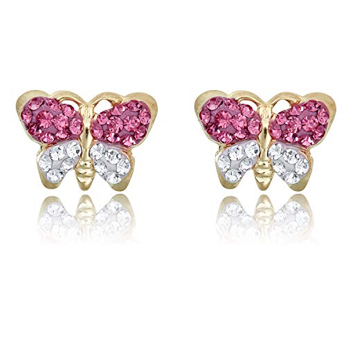 【中古】【未使用・未開封品】10?KTゴールドピンクとホワイトクリスタル蝶投稿イヤリング