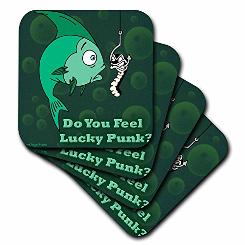 (set-of-4-Soft) - 3dRose cst_55534_1 Fishing Humour on Green Background Soft Coasters, Set of 4